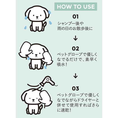 タオル　吸水ペットグローブ 明るい色合いの柔らかい生地でできた手袋が見える状態