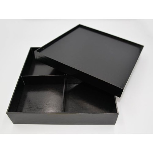 重箱 パックスタイル 黒漆 貼箱 8寸 四ツ仕切画像