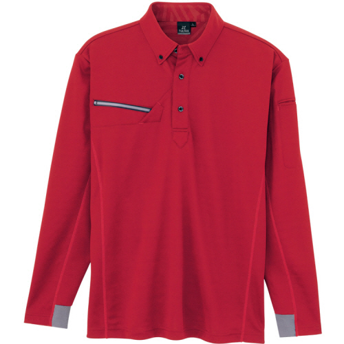 TULTEX(ﾀﾙﾃｯｸｽ)長袖ﾎﾞﾀﾝﾀﾞｳﾝﾎﾟﾛｼｬﾂ 冷感 二重編裏ﾌﾟﾘﾝﾄﾆｯﾄ ﾚｯﾄﾞ M 1着