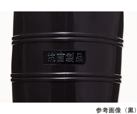 安全長靴 黒 30.0cm 全体が見える上からのアングルで、つやのある黒い素材の長靴が並んでいる。