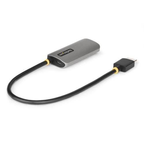 HDMI　2.1-DisplayPort　1.4変換ケーブル　30cm　スペースグレー/ブラック　1本 ケーブルを真上から見た状態で、端子部分が引き立つ角度