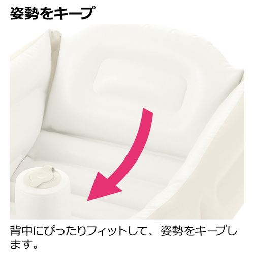 ふかふか　ベビーバスプラスK 白い布製のバスが横から見える状態、側面には可愛らしいパターンが施されている