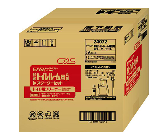 イージースプレー除菌トイレルーム用洗剤 1ケース(6セット入り) パッケージが斜めから見える状態、背面に成分表示が記載されている