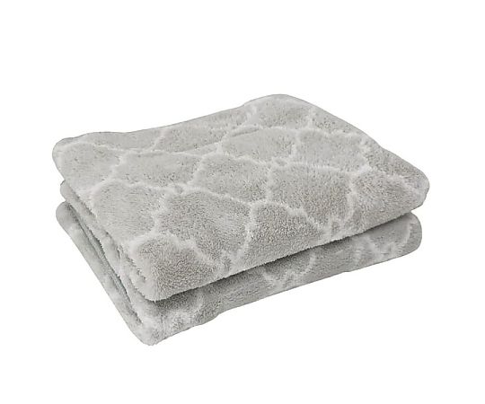 マイクロファイバーフェイスタオル2P MF モフモフモロッカン 34×80cm GRAY 1セット（2枚×10袋入） パッケージの表面に並んだ商品が2枚セットで収められている様子