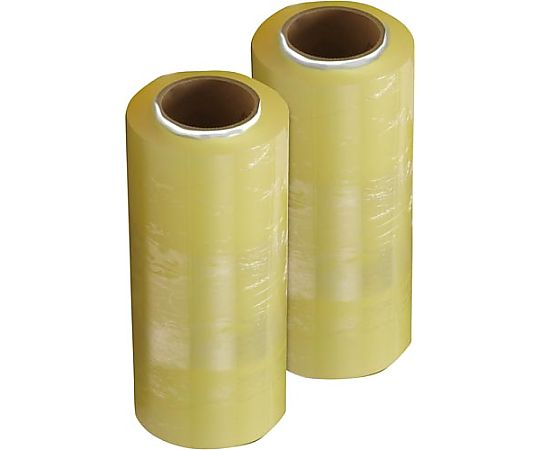 キッチニスタフィルム30cm×750m巻2本入 透明なフィルムロールが二つ並んだ状態、ラベルが見える側面。