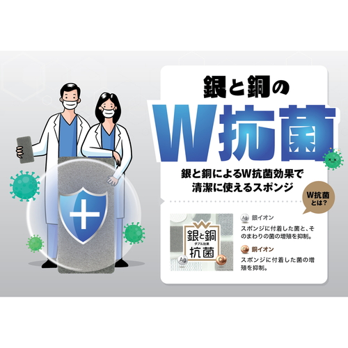 キッチンスポンジ　W抗菌アクリルスポンジ 明るい色合いのスポンジが無造作に置かれている様子