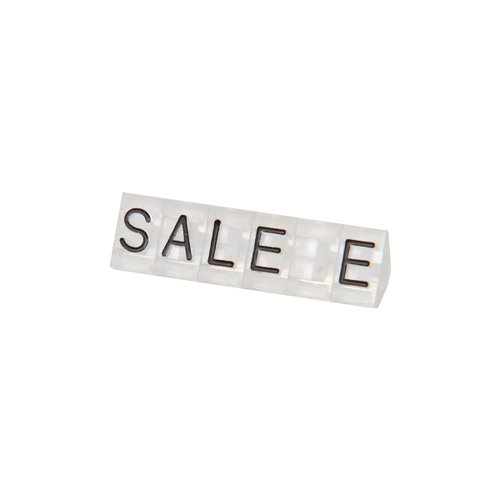 陳列備品 ニュープライスキューブ補充S用(5セット) 透明/黒 SALE 友屋 黒と透明のプラスチック製のスタンドが2段で重なり、下部には滑り止め機能がついている様子