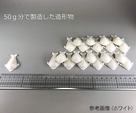 3Dプリンター用　HPフィラメント　スーパーフレキシブルタイプ【お試し用】　50g　ホワイト フィラメントのパッケージが正面から見える状態で、素材の特性が明示されたラベル付き。