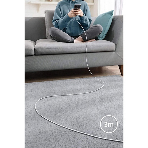 ANKER　高耐久ナイロン　USB-C&USB-C　ケーブル　3.0m　シルバー　1本 ナイロン素材のケーブルが巻かれた状態で、シルバーの質感が際立つ。