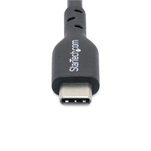 USB-C充電ケーブル　Type　C(オス)-Type　C(オス)　3m　ブラック　1本 先端が並んだ状態で、黒いケーブルが平坦に置かれている様子