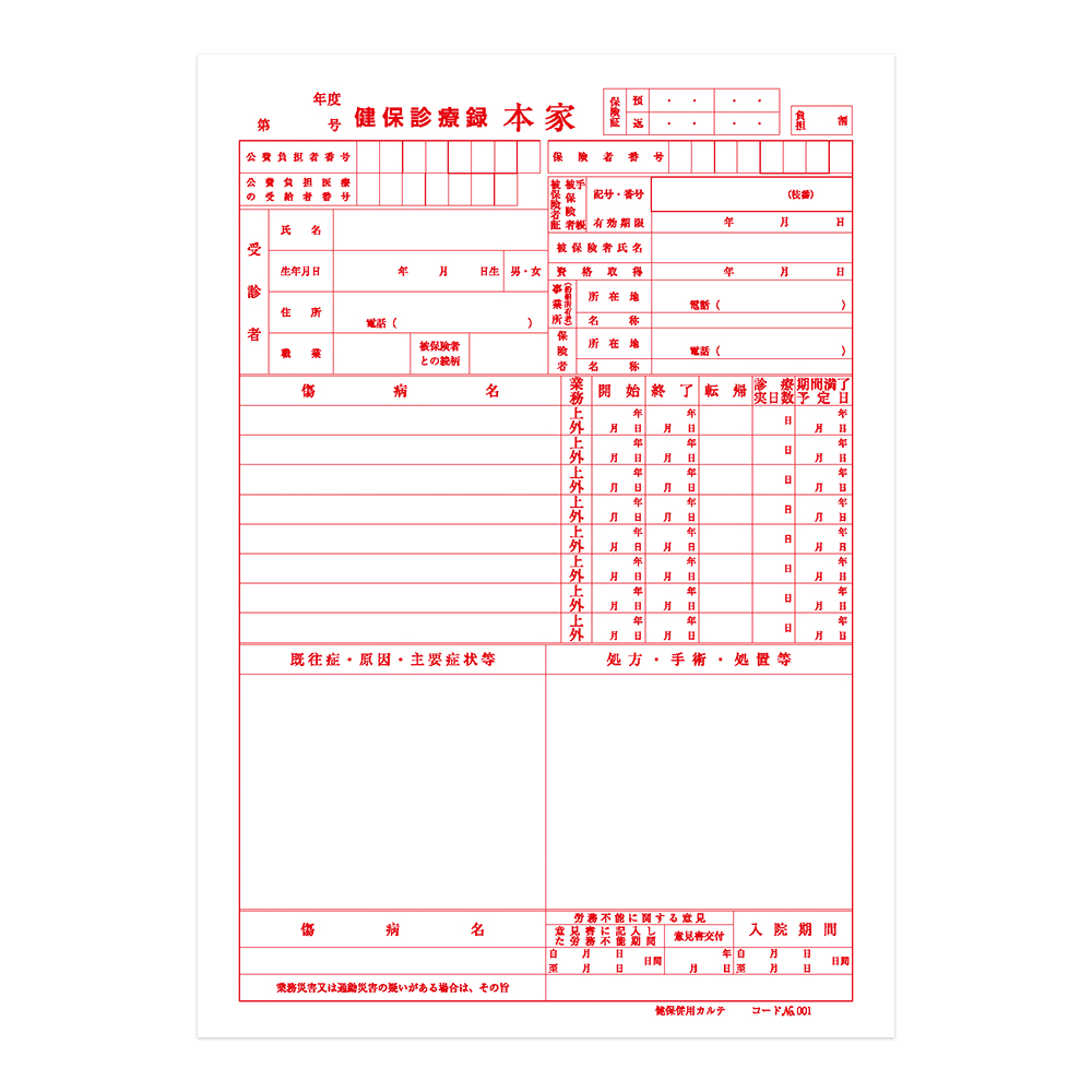健保カルテ B5サイズ 1袋（100枚入）