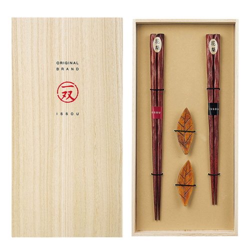 一双 桐箱入花梨＋箸置ユズリハ画像