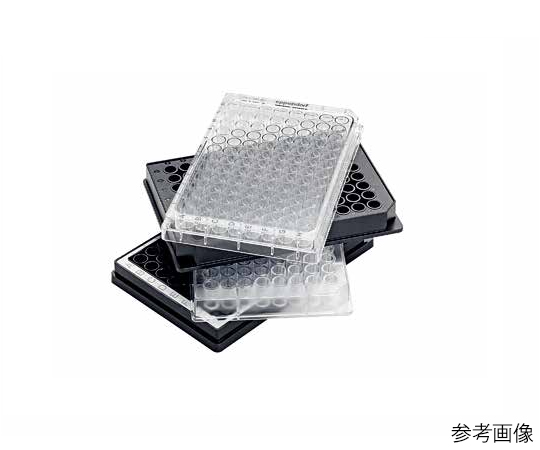 Microplate 96/F, 白色ウェル, PCR clean, ボーダー グレー, 80枚（5袋×16枚） 白色のウェルが整然と並ぶパッケージの側面が見える状態