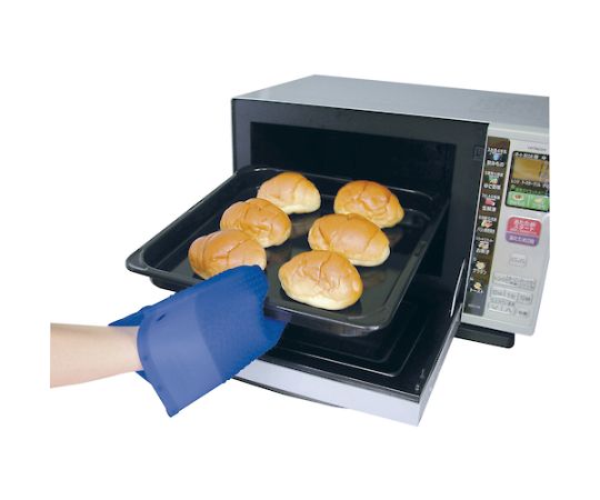 シリコンミトン　長さ230mm　片手売り 鮮やかなカラーのミトンが手の平部分を上向きにして置かれている状態