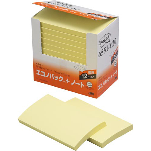 ポストイット　再生紙ノート７５×１２７黄１２冊×２画像