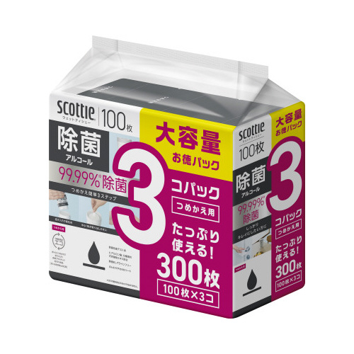スコッティ　ウェット除菌アル詰替　１００枚×３×８画像