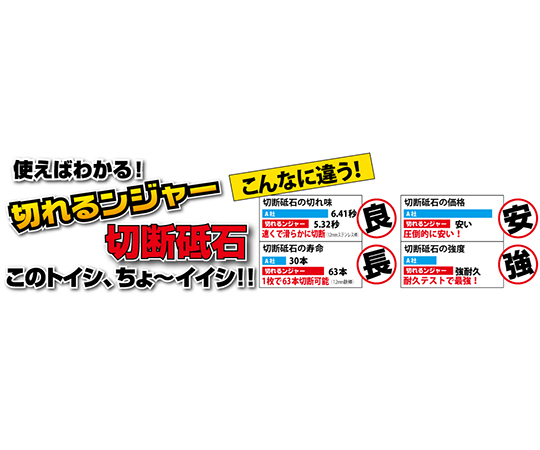 切れるンジャー　切断砥石　1枚入 封を開けた状態の切断砥石、中央に大きな穴が見える