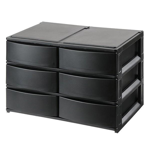 収納ケース 引き出し 幅39×奥行26.5×高さ26.5cm ワイド 浅ショート6段 ブラック画像