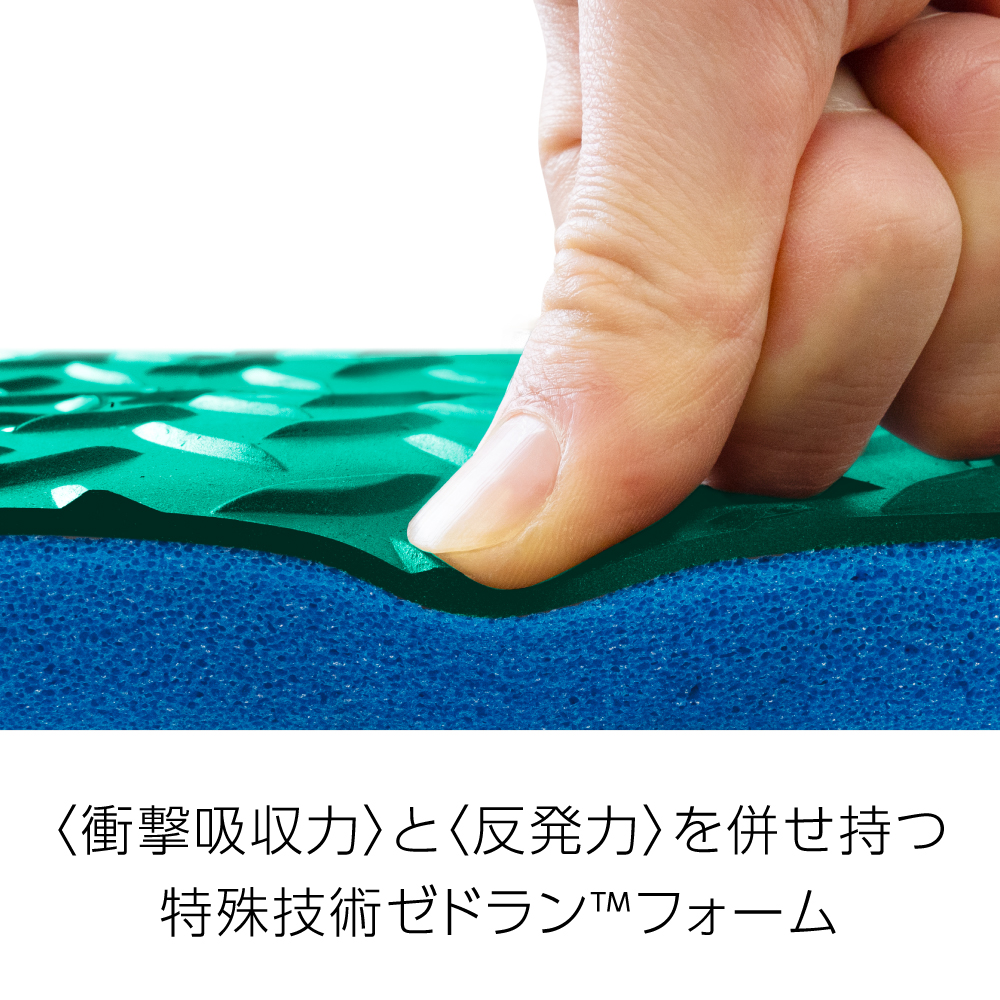 疲労軽減マット（ワーカーズデライト（TM）） 柔らかなクッション性を持つマットが横に広がる様子