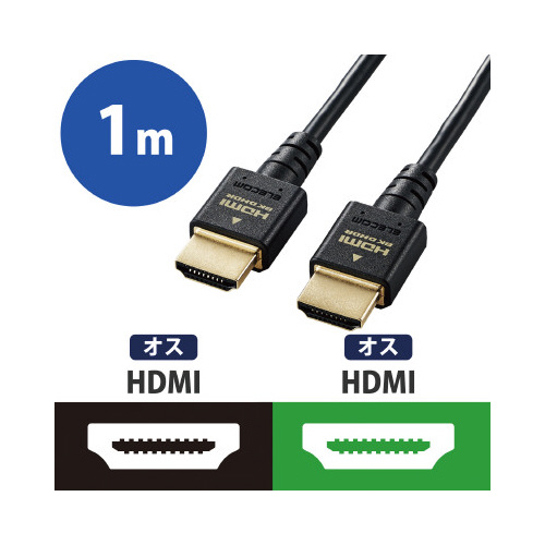 HDMIケーブル スリム 8K4K対応 1m コードの先端がはっきり見えるスリムなデザイン