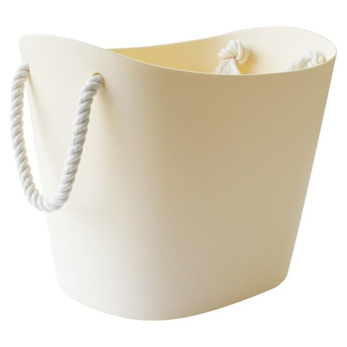 収納バスケット S 幅26×奥行21×高さ22cm プラスチック製 バスケット 持ち手付き アイボリー画像