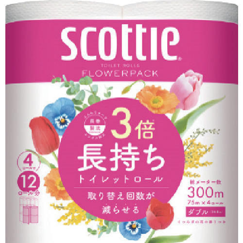 クレシア　トイレットペーパー　スコッティフラワーパック３倍長持ち４ロールダブル（２２７６７／２２７７５）画像