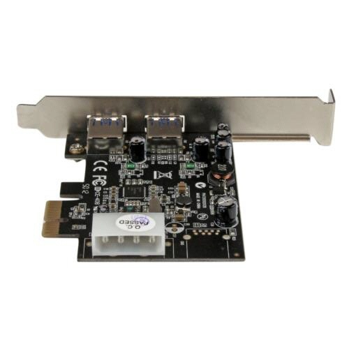 2ポートUSB　PCI　Expressインターフェースカード　1個 基板が上面から見える状態で、コネクタ部分が強調されている。