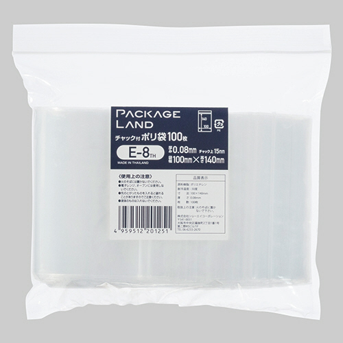 ﾁｬｯｸ付ﾎﾟﾘ袋 ﾖｺ100×ﾀﾃ140×厚み0.08mm 1ﾊﾟｯｸ(100枚)画像