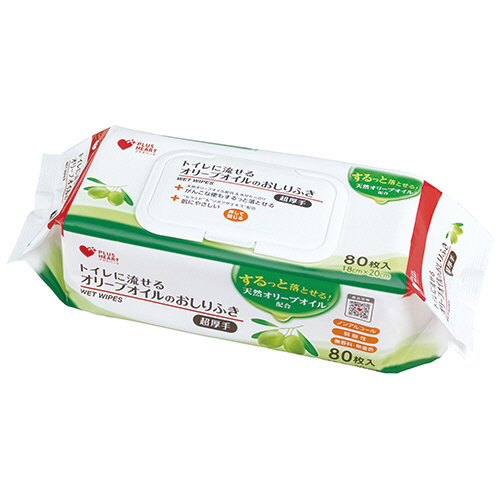 ﾌﾟﾗｽﾊｰﾄ ﾄｲﾚに流せるｵﾘｰﾌﾞｵｲﾙのおしりふき ふた付 1ﾊﾟｯｸ(80枚)