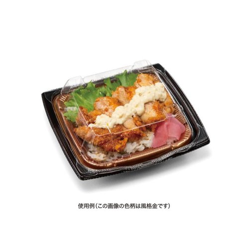 どんぶり容器 バイオ 勝盛重 145BA RBS リスパック 透明な容器に盛られた美しい白ご飯と鮮やかな色の具材が並んでいる様子