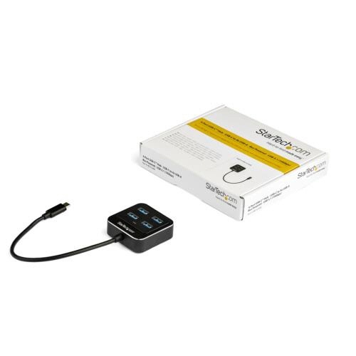 4ポートUSB　Type-C接続ハブ　USB-A×4口　バスパワー対応　ブラック　1個 上面から見たシンプルなデザインのハブ、USBポートが整然と配置されている様子
