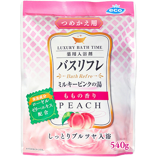 薬用入浴剤ﾊﾞｽﾘﾌﾚ ﾐﾙｷｰﾋﾟﾝｸの湯 ももの香り つめかえ用 540g 1ﾊﾟｯｸ画像