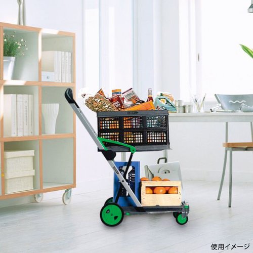 台車 S-55 クルーズカート クルーズ [ケース販売] シルバーの台車が横から見える状態、取っ手が伸びた状態で確認できる。