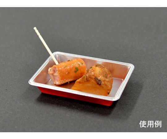 DX薬味皿　朱厚　12000枚 製品を横から捉えた状態で、皿が並べられている様子