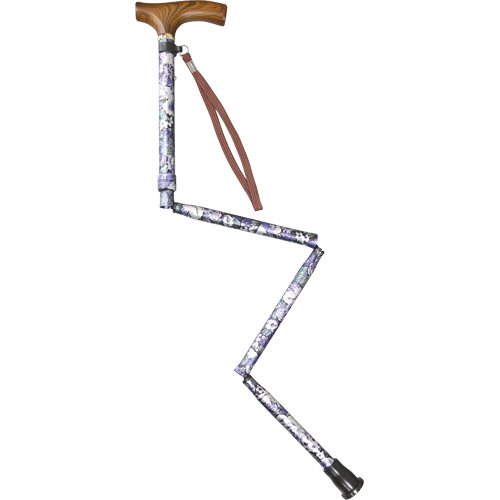 ﾌﾟﾗｽﾊｰﾄ すべりにくい杖 伸縮折りたたみ式 紺花柄 1本画像