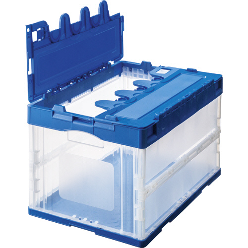 折りたたみｺﾝﾃﾅ ﾌﾀ一体型 50L ﾀﾞｰｸﾌﾞﾙｰ/透明 1ｾｯﾄ(10台)画像