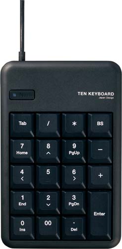 ＵＳＢテンキー　ＵＳＢハブ２ポート付　ブラック