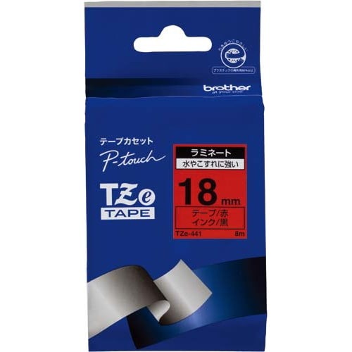 ピータッチ　ラミネート赤色テープ１８ｍｍ　黒文字画像