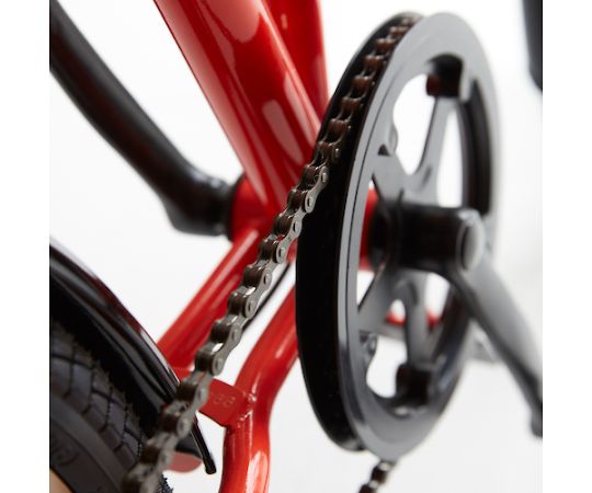 災害時用ノーパンク自転車　ハザードランナー　20インチ タイヤが黒色のノーパンク仕様で、全体がシンプルなデザインで見える状態