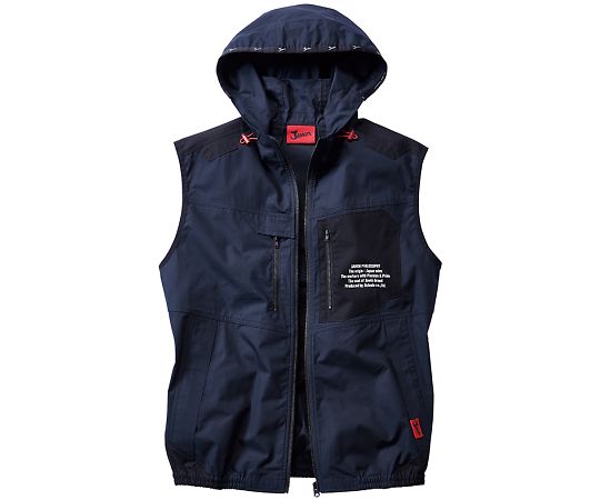 綿100％素材使用の空調服ベスト（フード付）　ネービー　M