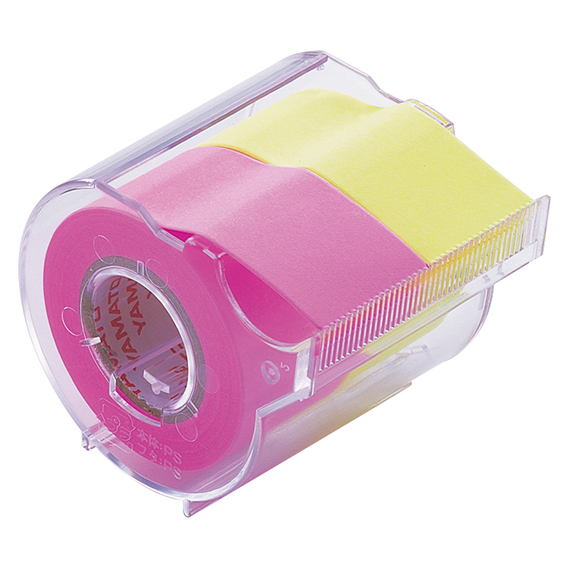 ﾒﾓｯｸ ﾛｰﾙﾃｰﾌﾟ 蛍光紙 ｶｯﾀｰ付 25mm幅 ﾛｰｽﾞ&ﾚﾓﾝ 1個画像