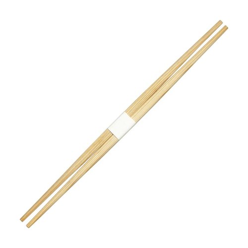 割箸 杉らんちゅう箸24cm白帯 九州紙工 自然な木目が見え、白帯のデザインが施された割箸が横並びに並んでいる様子