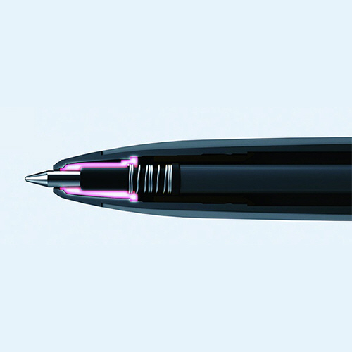油性ボールペン　ブレン　0.5mm　黒　1本 キャップが外された状態で置かれたペン先のアップビュー