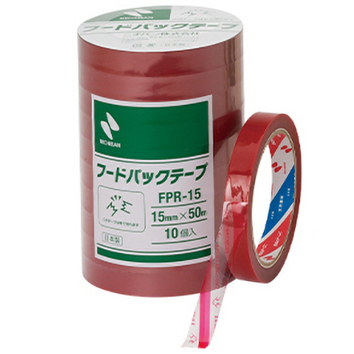 ﾌｰﾄﾞﾊﾟｯｸﾃｰﾌﾟ 15mm×50m 赤 1ﾊﾟｯｸ(10巻)画像