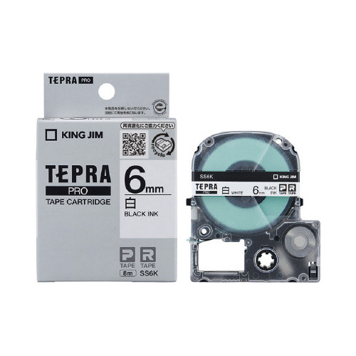 テプラ　ＰＲＯテープ　白ラベル　６ｍｍ　黒文字