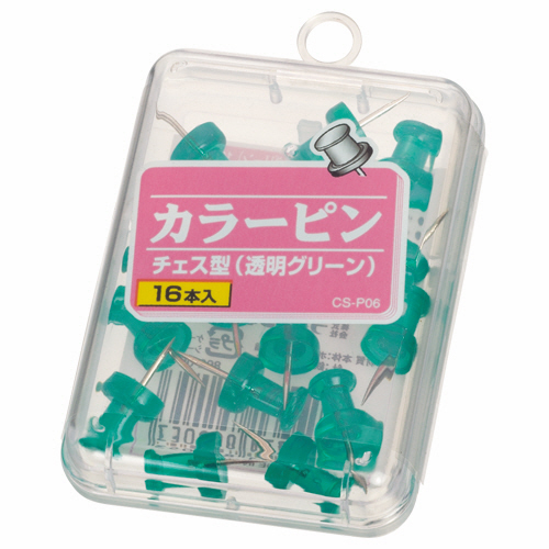 ｶﾗｰﾋﾟﾝﾁｪｽ型 針長さ10mm 透明ｸﾞﾘｰﾝ 1箱(16本)