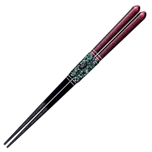 箸 20.5cm プレミアムアイ ゴージャスライン 眉山 木製 天然木 あわび貝 レッド画像
