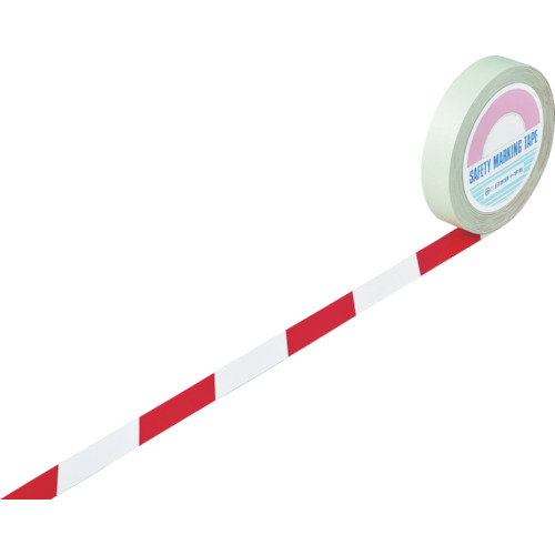 ｶﾞｰﾄﾞﾃｰﾌﾟ(ﾗｲﾝﾃｰﾌﾟ) 白/赤(ﾄﾗ柄) 25mm幅×100m 1巻画像