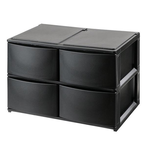 収納ケース 引き出し 幅39×奥行26.5×高さ26.5cm ワイド 深ショート4段 ブラック画像