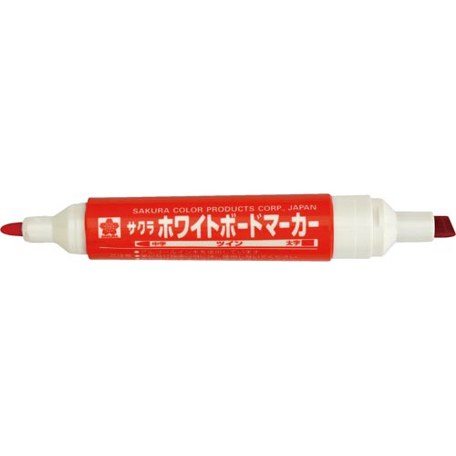 ホワイトボードマーカー　ツイン　あか　10本 鮮やかな赤色のマーカーが10本、パッケージに収められている様子